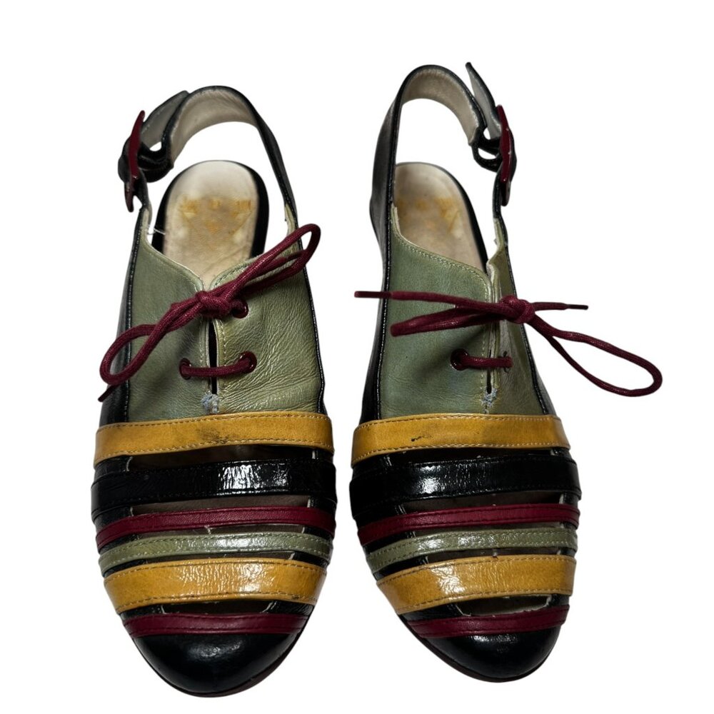 John Fluevog Brooke 6.5 Multicolor Cutout Slingback Heels Retro Mod Art Deco - Picture 4 of 14
